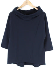 INFINITE YOU Women Pullover Top L/XL Navy 3/4 Sleeve Stretch Roll Neck Casual