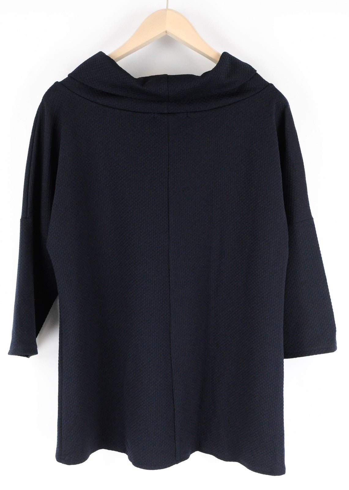 INFINITE YOU Women Pullover Top L/XL Navy 3/4 Sleeve Stretch Roll Neck Casual