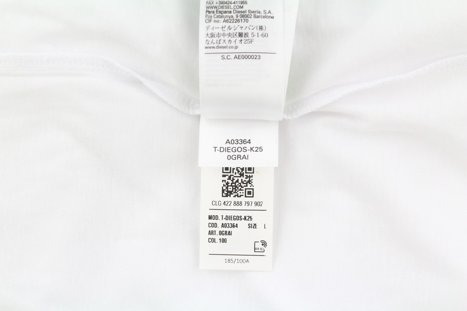 DIESEL T-Diegos-K25 Men T-Shirt L White Short Sleeve Crew Neck Cotton Print