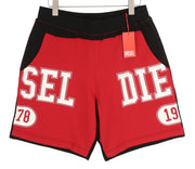 DIESEL P-Mustin Men Shorts XL Red Printed Sweat Elastic Waist Pockets RRP€125