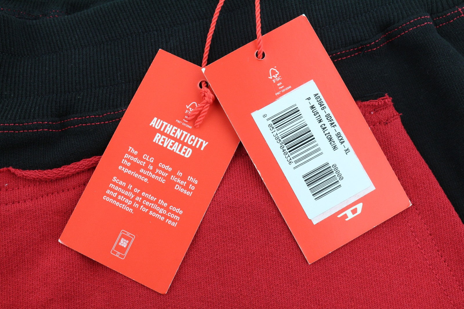 DIESEL P-Mustin Men Shorts XL Red Printed Sweat Elastic Waist Pockets RRP€125