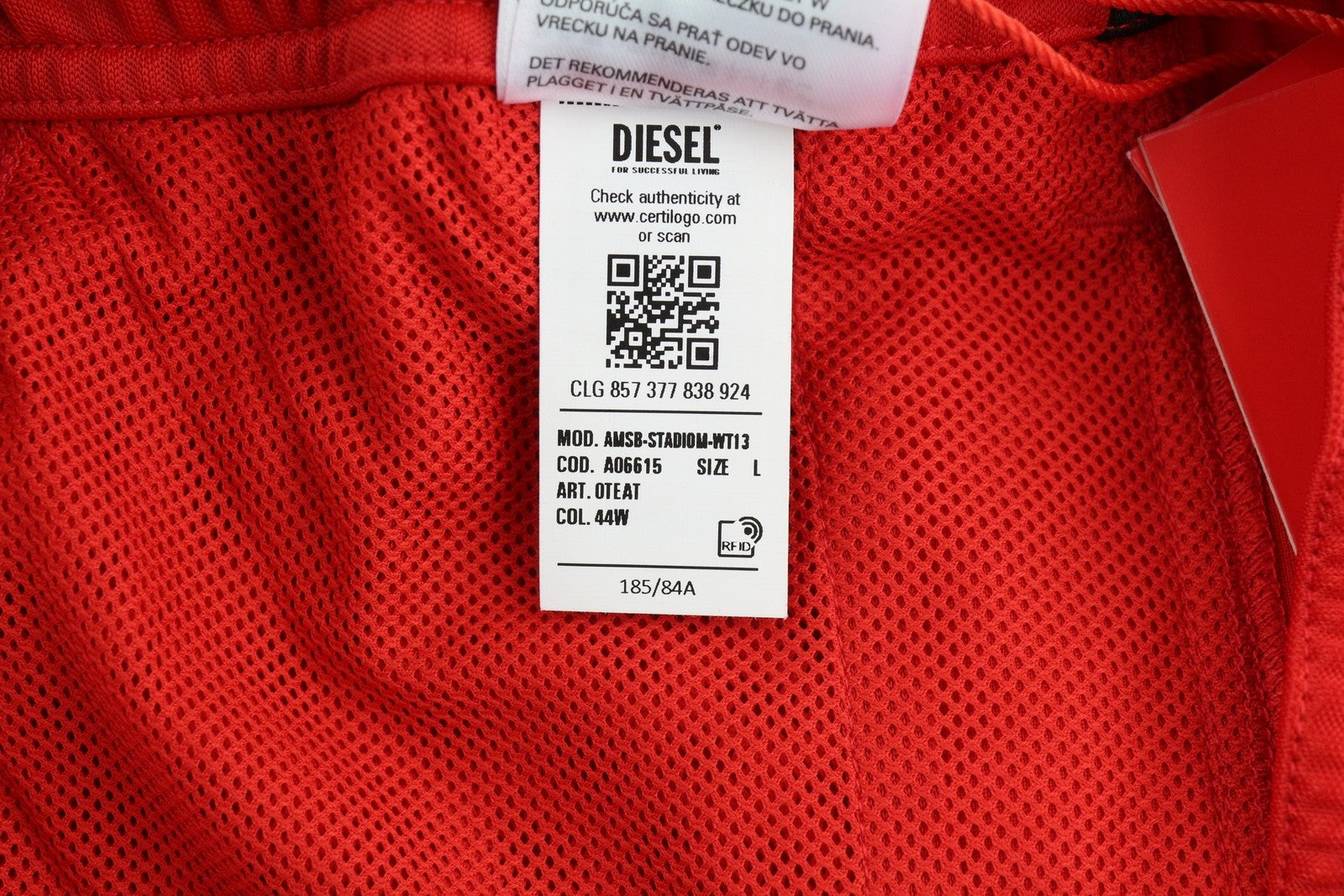 DIESEL Amsb-Stadiom-WT13 Men Shorts L 55DSL Sport Track Elastic Waist  Red