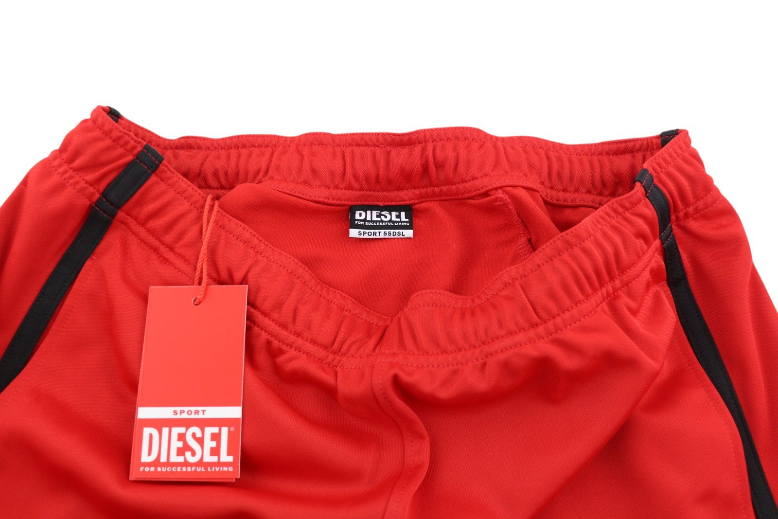 DIESEL Amsb-Stadiom-WT13 Men Shorts L 55DSL Sport Track Elastic Waist  Red