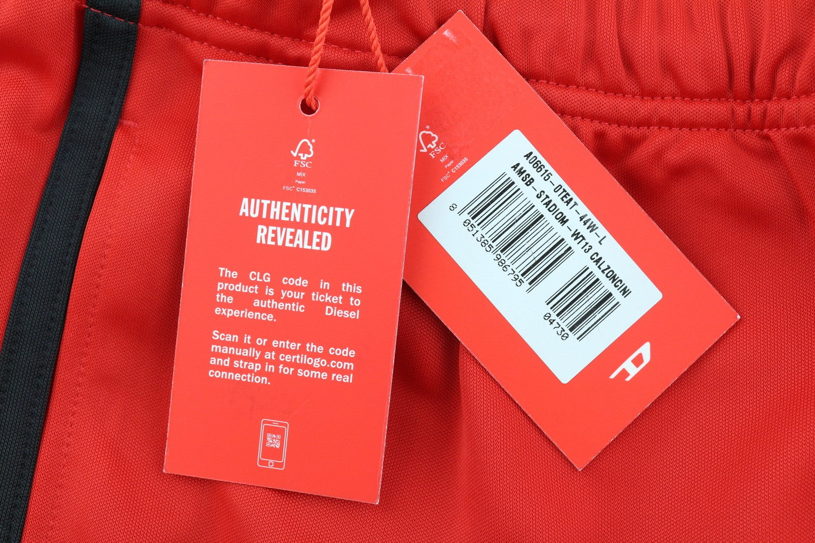 DIESEL Amsb-Stadiom-WT13 Men Shorts L 55DSL Sport Track Elastic Waist  Red