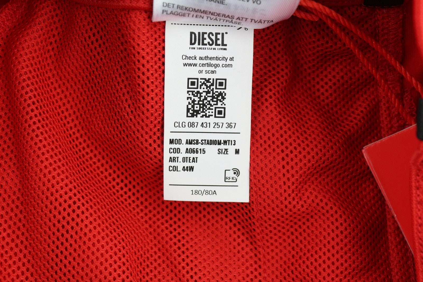 DIESEL Amsb-Stadiom-WT13 Men Shorts M 55DSL Sport Track Elastic Waist  Red