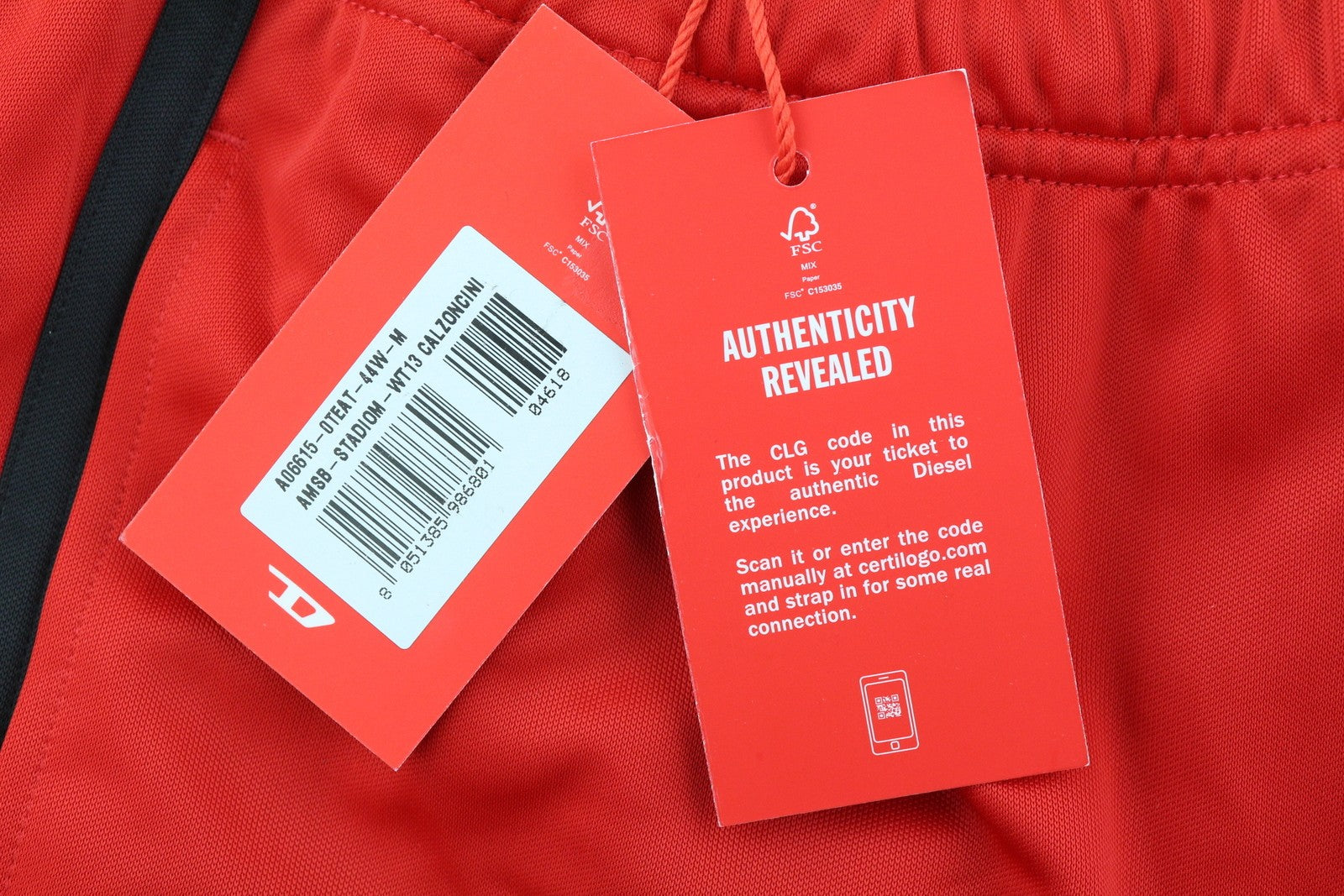 DIESEL Amsb-Stadiom-WT13 Men Shorts M 55DSL Sport Track Elastic Waist  Red