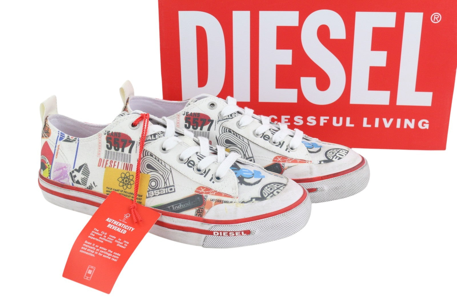 DIESEL S-Athos Low Men Sneakers EU41 Patterned Low Top Laced Almond Toe RRP€160