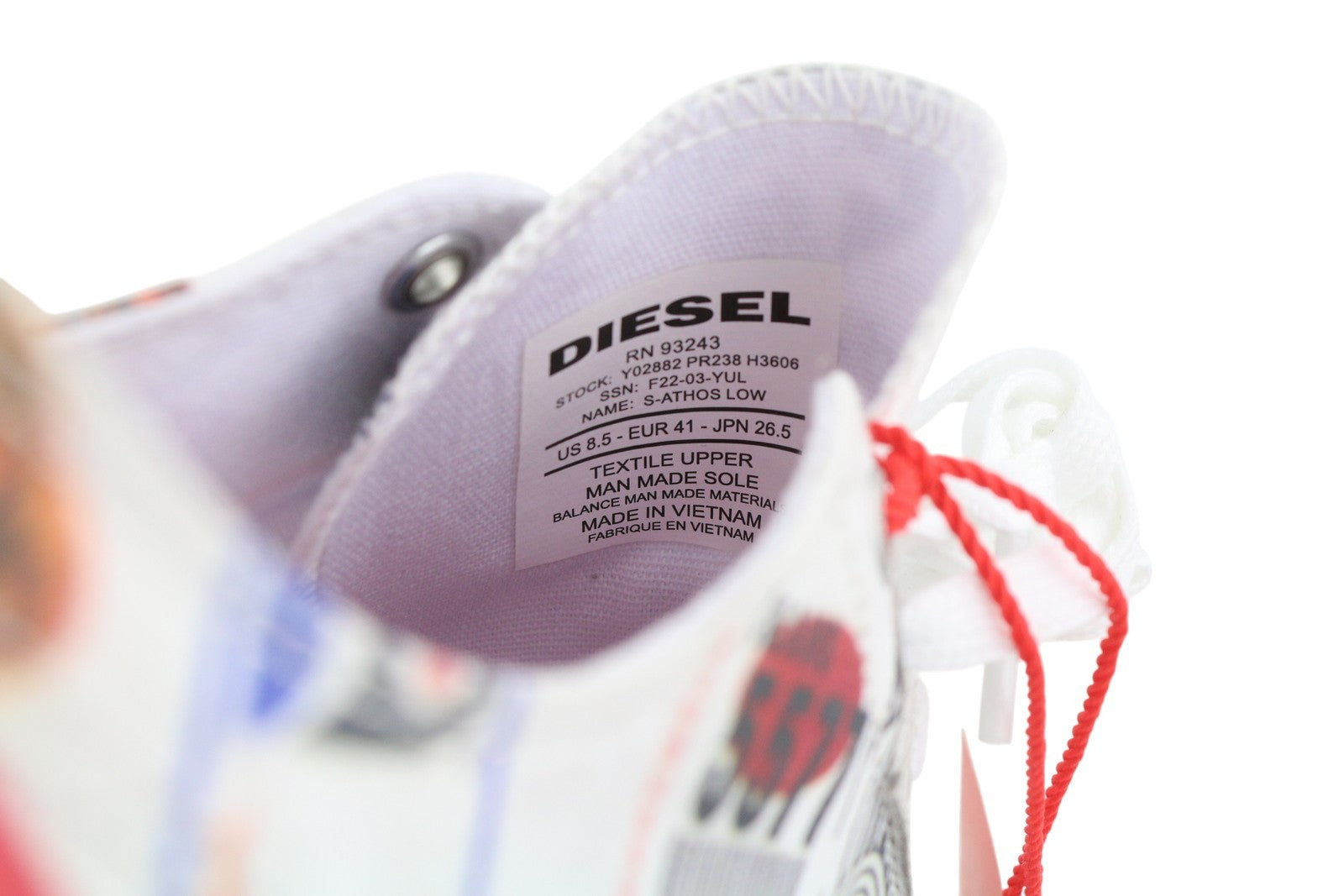 DIESEL S-Athos Low Men Sneakers EU41 Patterned Low Top Laced Almond Toe RRP€160