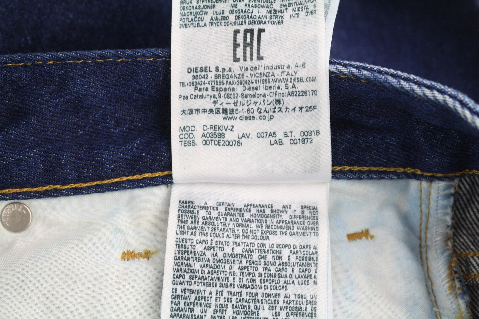 DIESEL D-Rekiv-Z 007A5 Men Jeans W30/L32 Tapered Fit Buttoned Denim Mid Blue