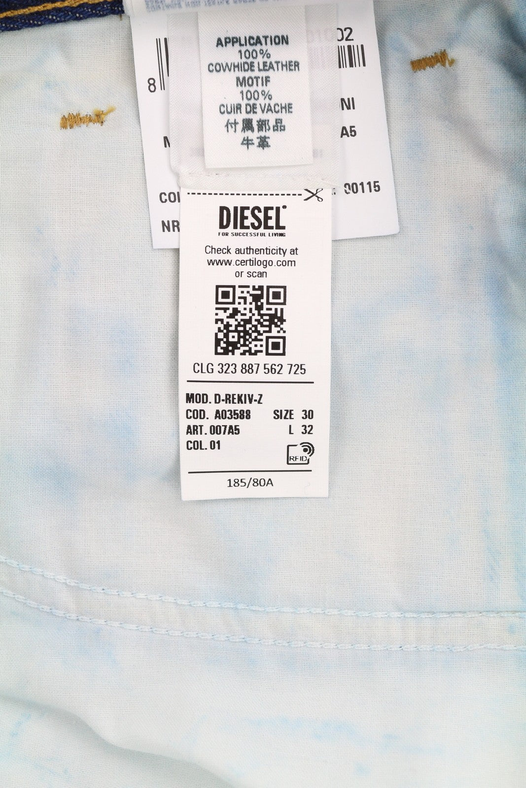 DIESEL D-Rekiv-Z 007A5 Men Jeans W30/L32 Tapered Fit Buttoned Denim Mid Blue