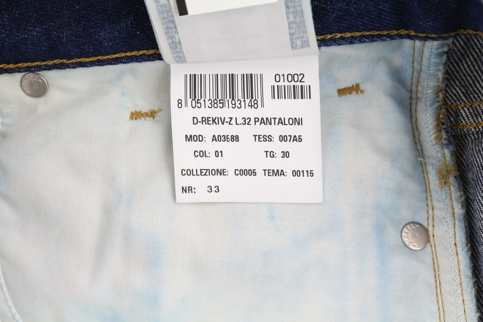 DIESEL D-Rekiv-Z 007A5 Men Jeans W30/L32 Tapered Fit Buttoned Denim Mid Blue