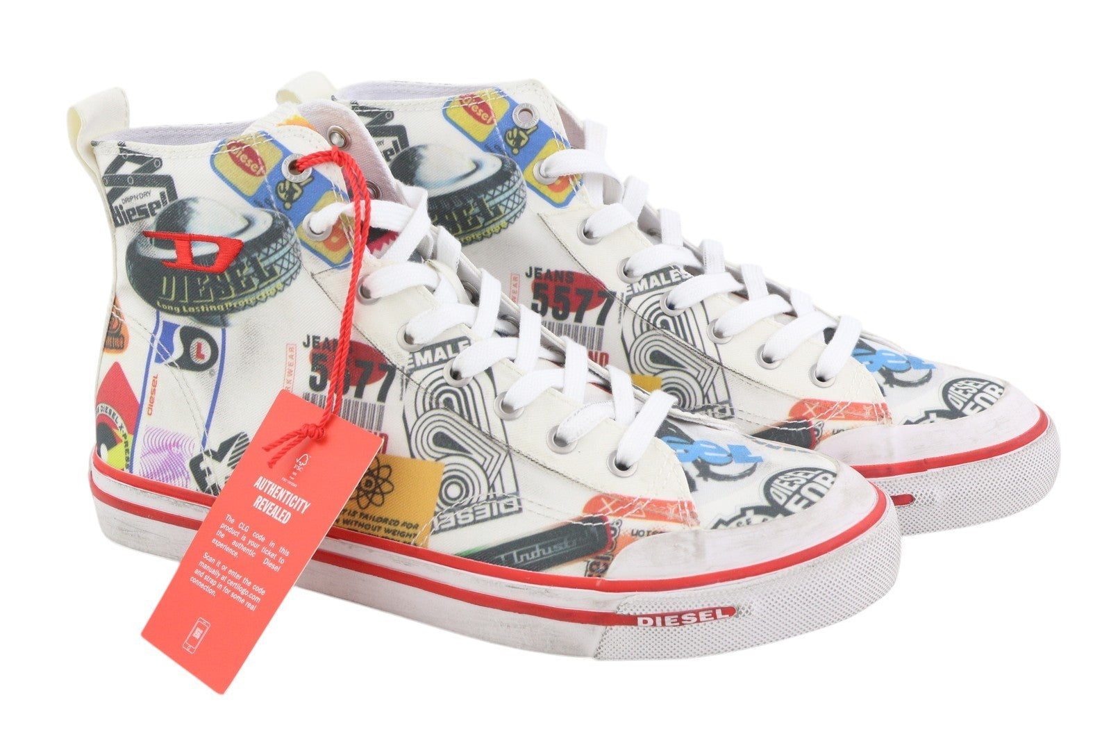 DIESEL S-Athos Mid Men Sneakers EU42 Patterned High Top Laced Almond Toe RRP€160