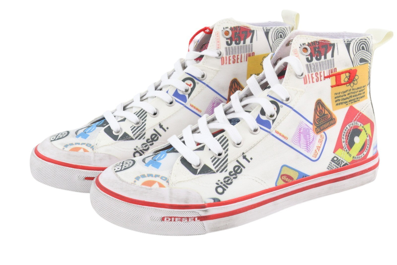 DIESEL S-Athos Mid Men Sneakers EU42 Patterned High Top Laced Almond Toe RRP€160