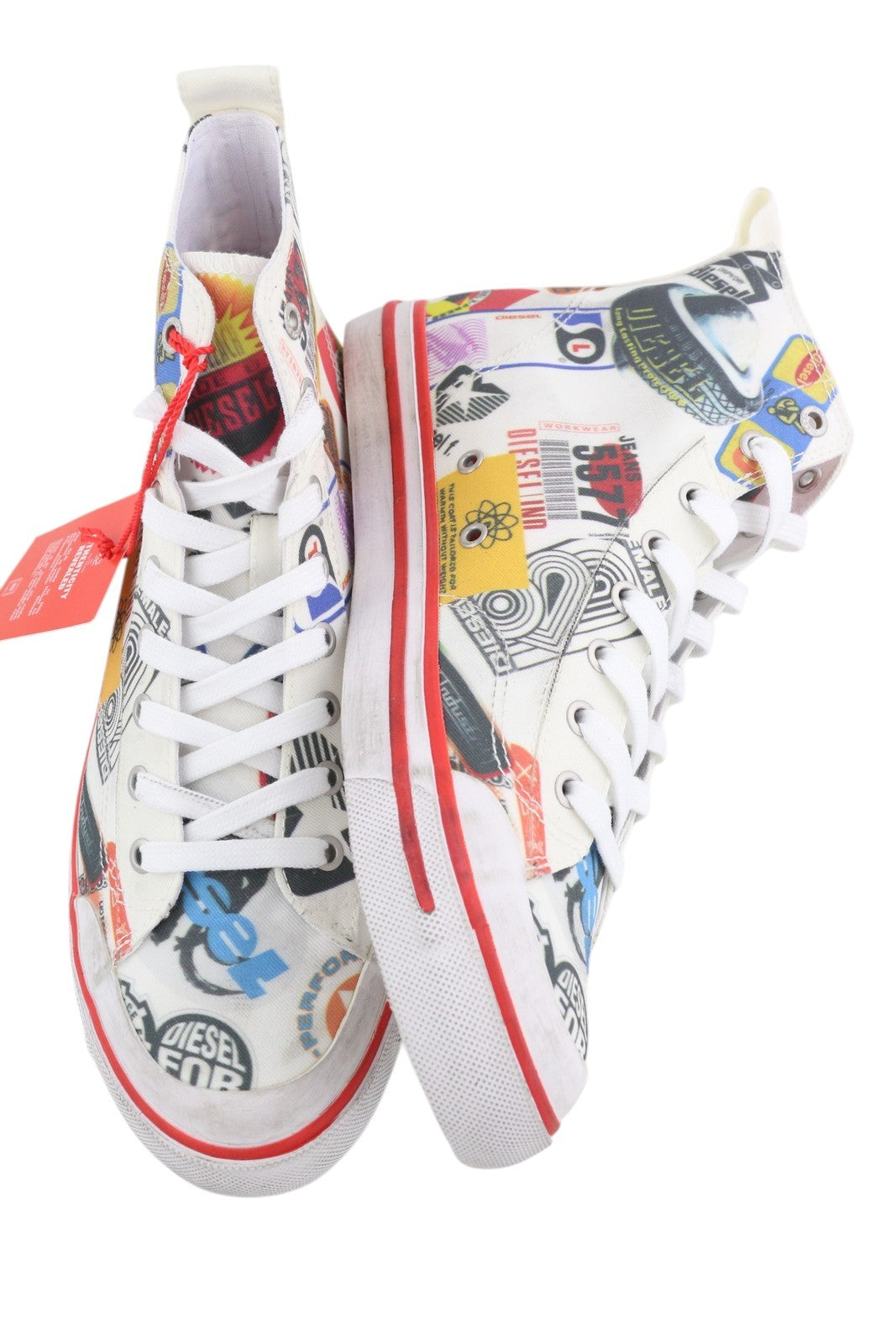 DIESEL S-Athos Mid Men Sneakers EU42 Patterned High Top Laced Almond Toe RRP€160