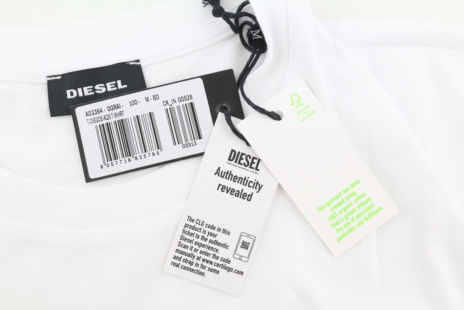 DIESEL T-Diegos-K25 Men T-Shirt M White Short Sleeve Crew Neck Cotton Print Logo