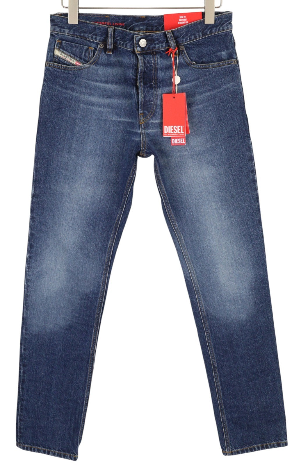 DIESEL 1995 09C65 Men Jeans W30/L32 Slim Fit Straight Leg Mid Waist Washed Blue