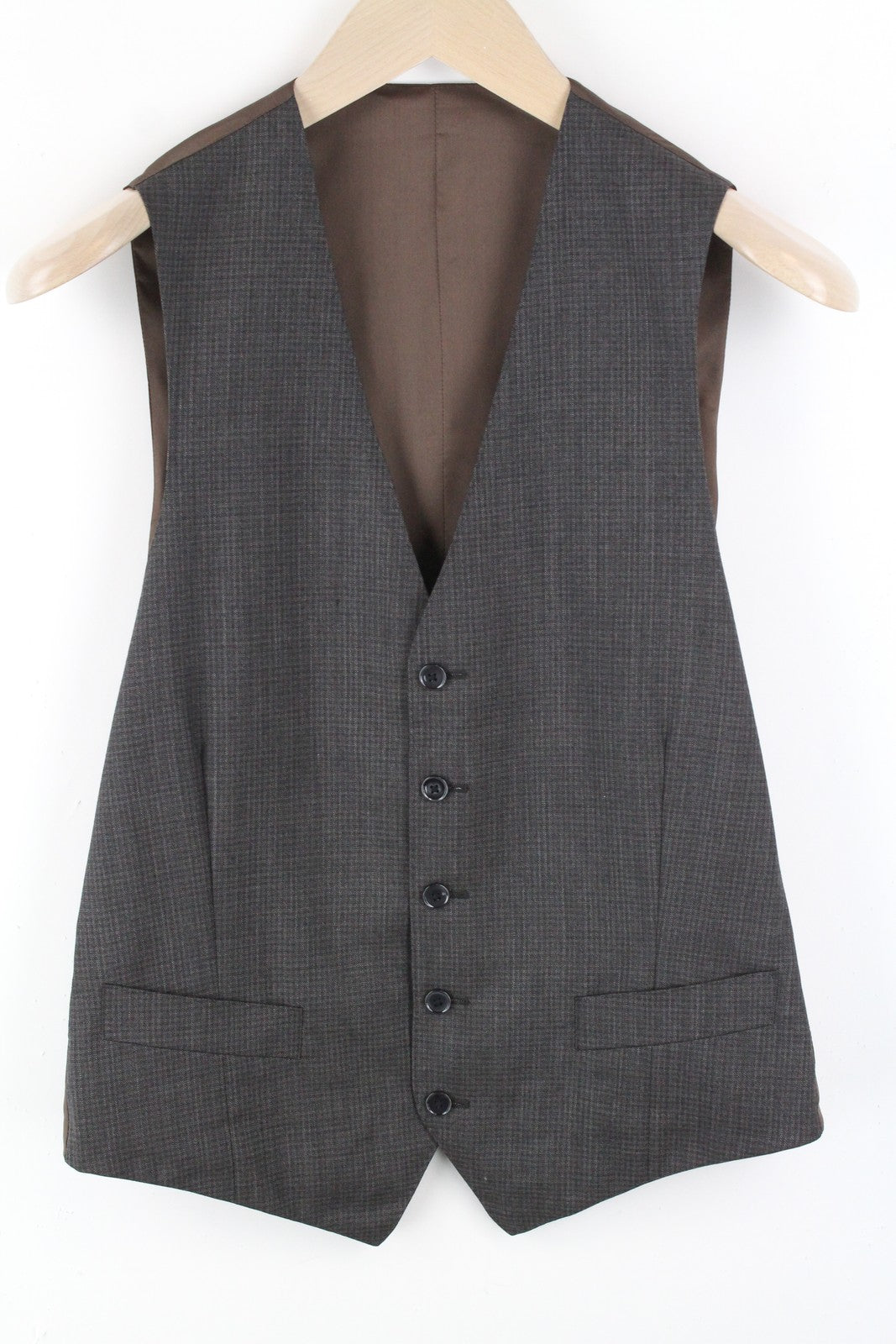 SUITSUPPLY Lazio Men's UK40L Grey Pure Wool Lined Waistcoat V-Neck Patterned