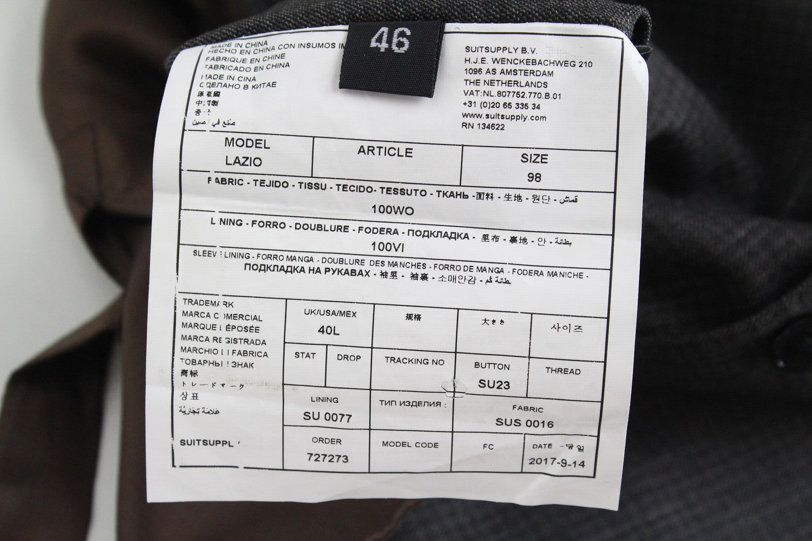 SUITSUPPLY Lazio Men's UK40L Grey Pure Wool Lined Waistcoat V-Neck Patterned