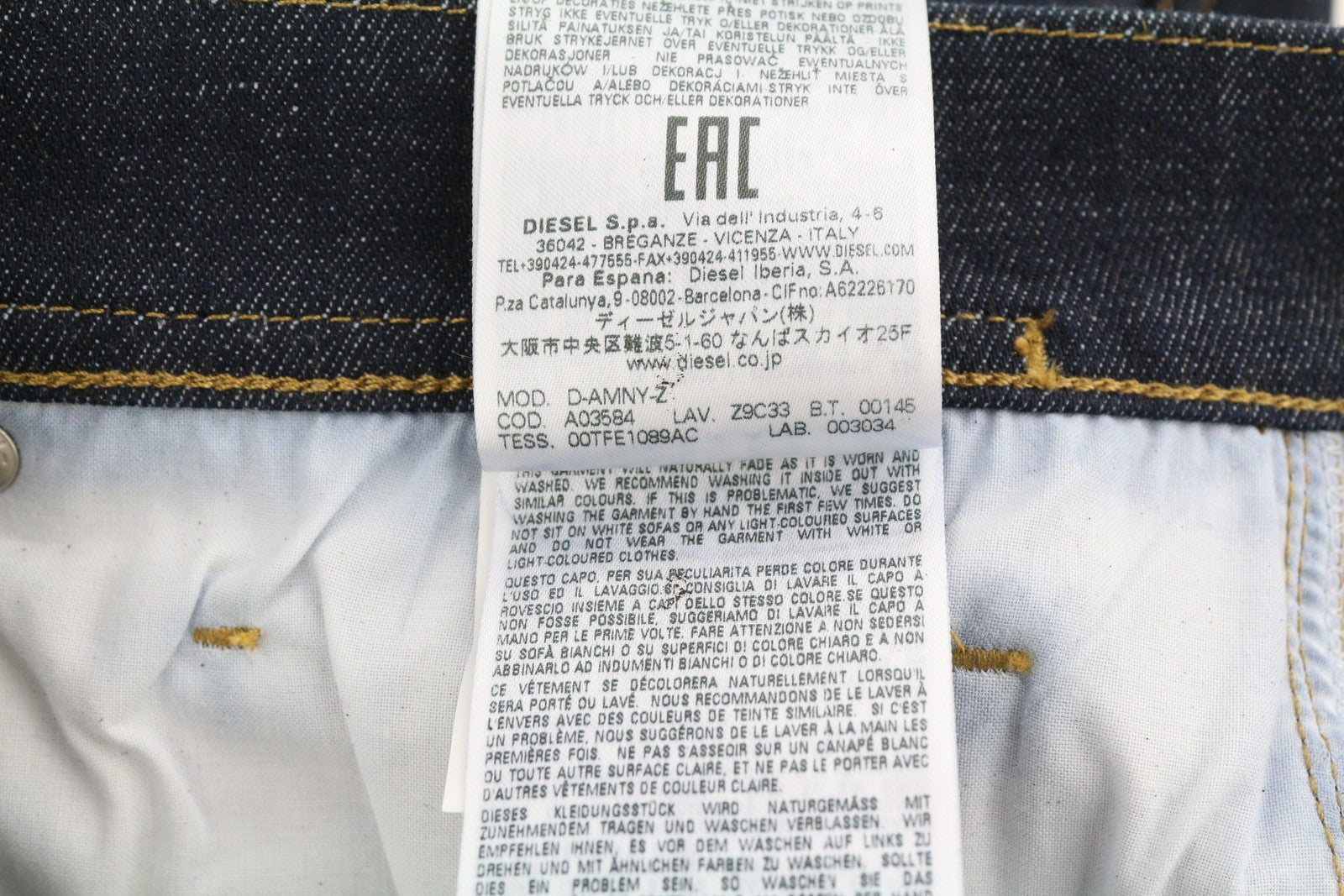 DIESEL D-Amny-Z Z9C33 Men Jeans W32/L32 Slim Fit Zipper Pockets Dark Blue Denim