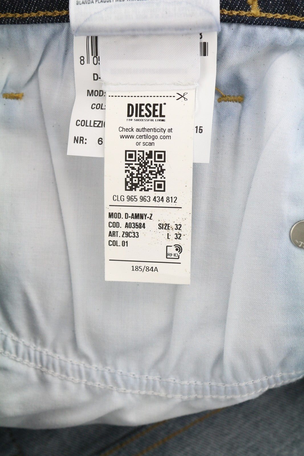 DIESEL D-Amny-Z Z9C33 Men Jeans W32/L32 Slim Fit Zipper Pockets Dark Blue Denim