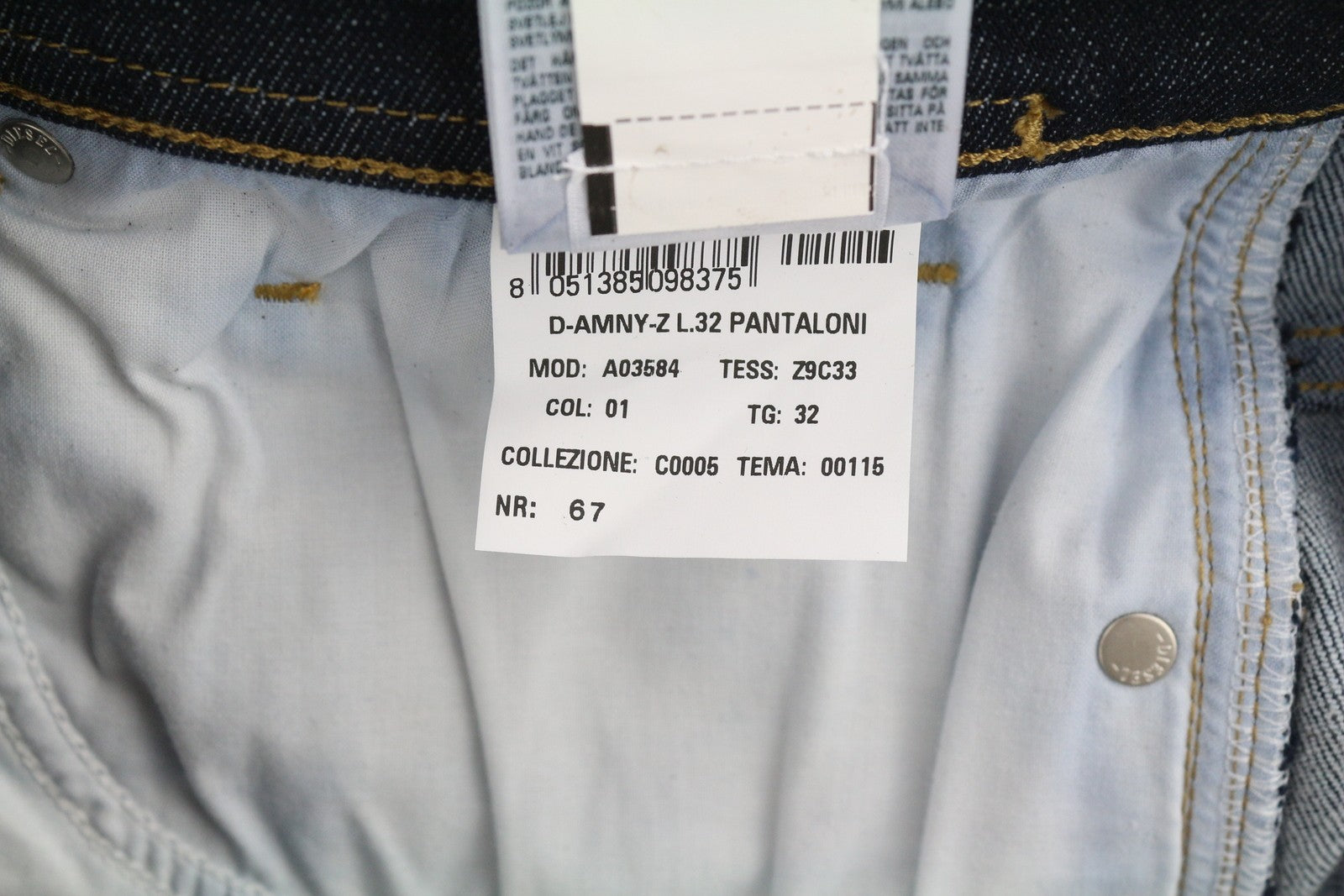 DIESEL D-Amny-Z Z9C33 Men Jeans W32/L32 Slim Fit Zipper Pockets Dark Blue Denim