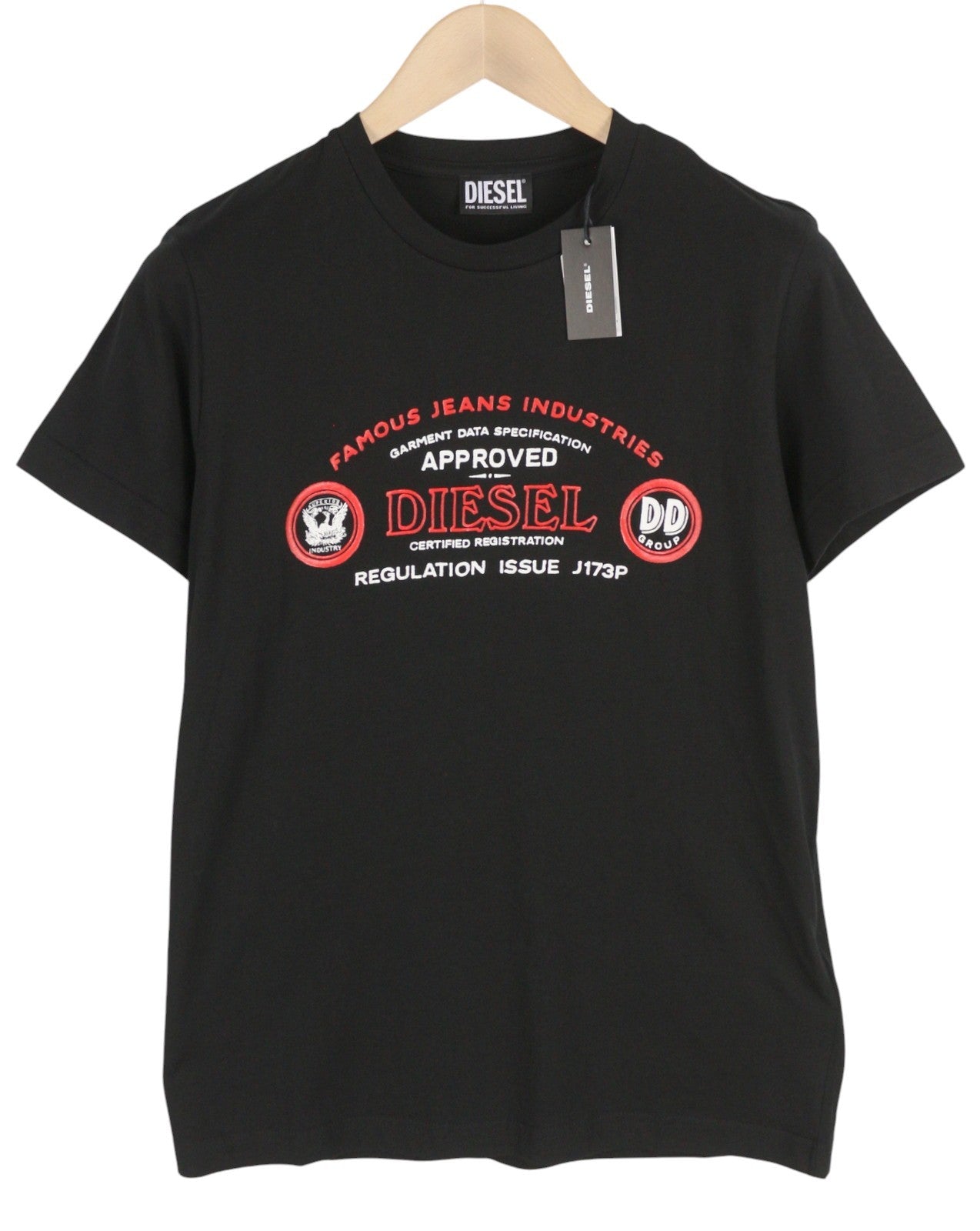 DIESEL T-Diego-C4 Men T-Shirt M Black Short Sleeved Crew Neck Front Logo Tricot