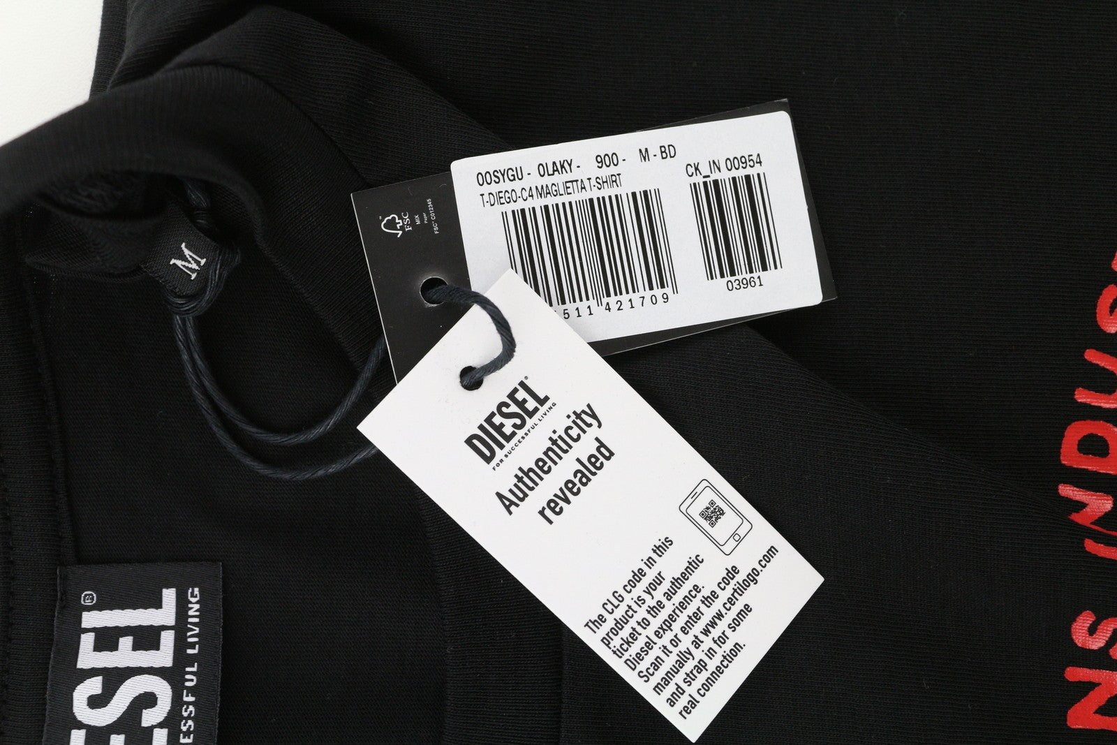 DIESEL T-Diego-C4 Men T-Shirt M Black Short Sleeved Crew Neck Front Logo Tricot