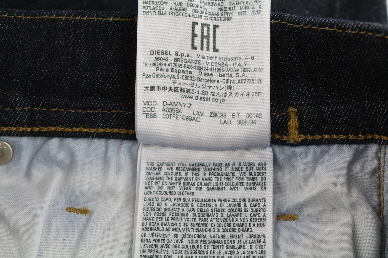 DIESEL D-Amny-Z Z9C33 Men Jeans W30/L32 Slim Fit Zipper Pockets Dark Blue Denim