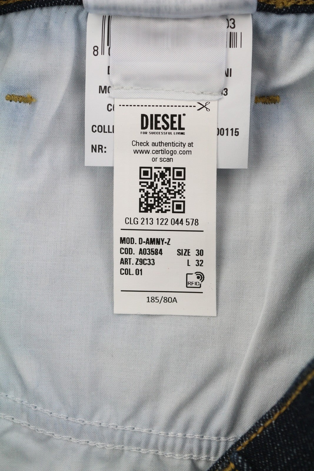 DIESEL D-Amny-Z Z9C33 Men Jeans W30/L32 Slim Fit Zipper Pockets Dark Blue Denim