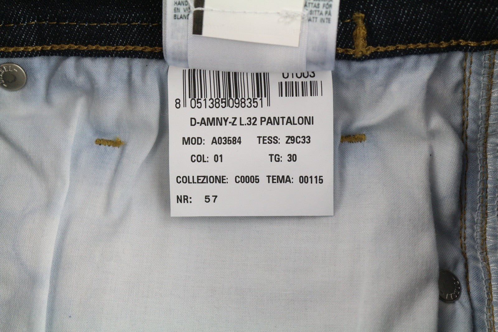 DIESEL D-Amny-Z Z9C33 Men Jeans W30/L32 Slim Fit Zipper Pockets Dark Blue Denim