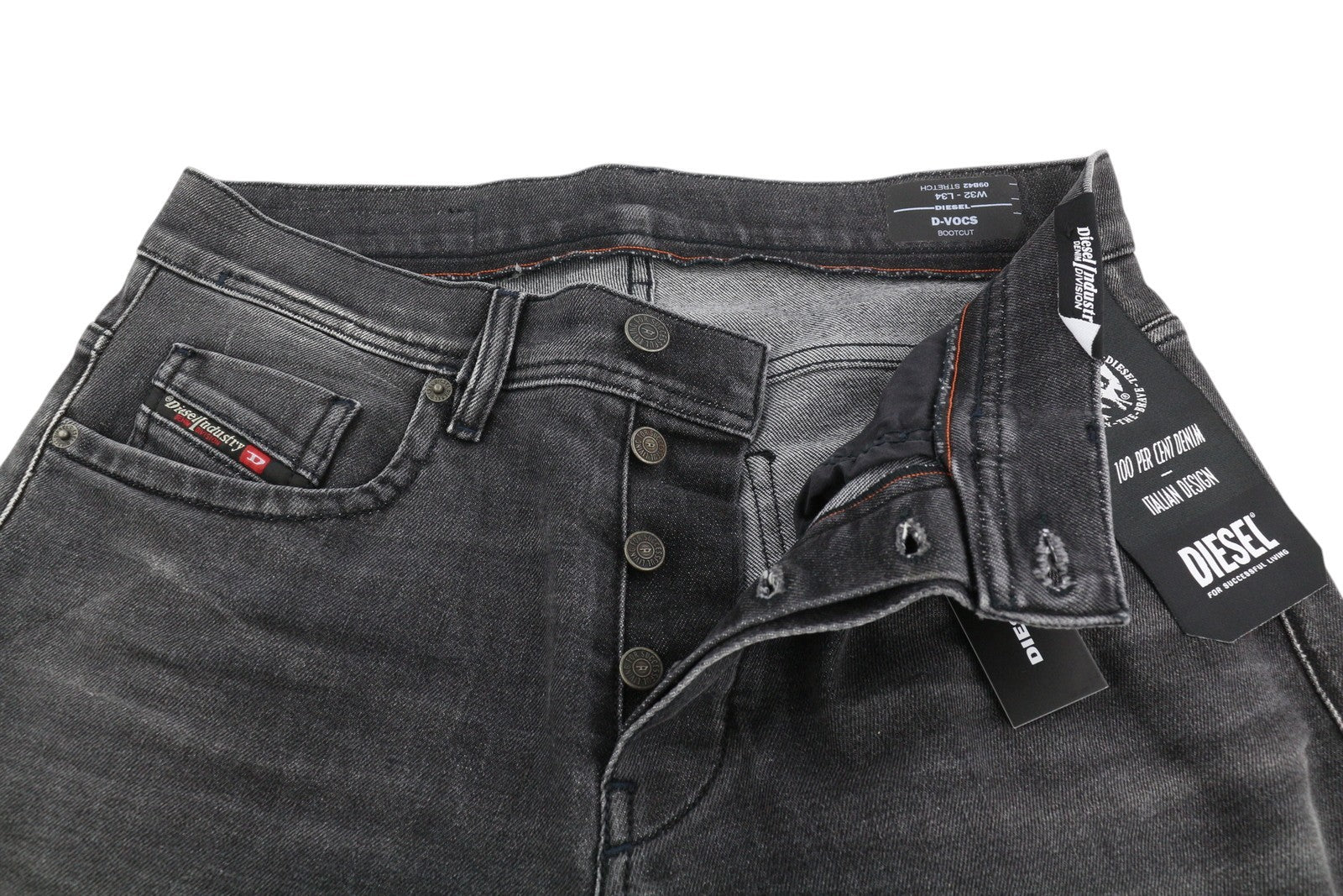 DIESEL D-Vocs 09B42 Men Jeans W32/L34 Bootcut Fit Stretch RRP€175 Washed Dark