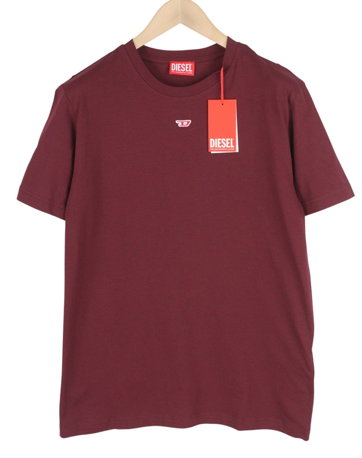 DIESEL T-Diegor-D Men T-Shirt L Burgundy Short Sleeved Crew Neck Tricot Cotton