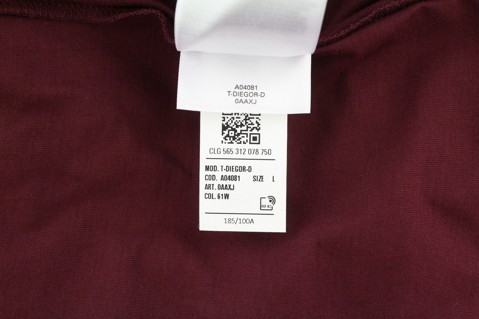 DIESEL T-Diegor-D Men T-Shirt L Burgundy Short Sleeved Crew Neck Tricot Cotton