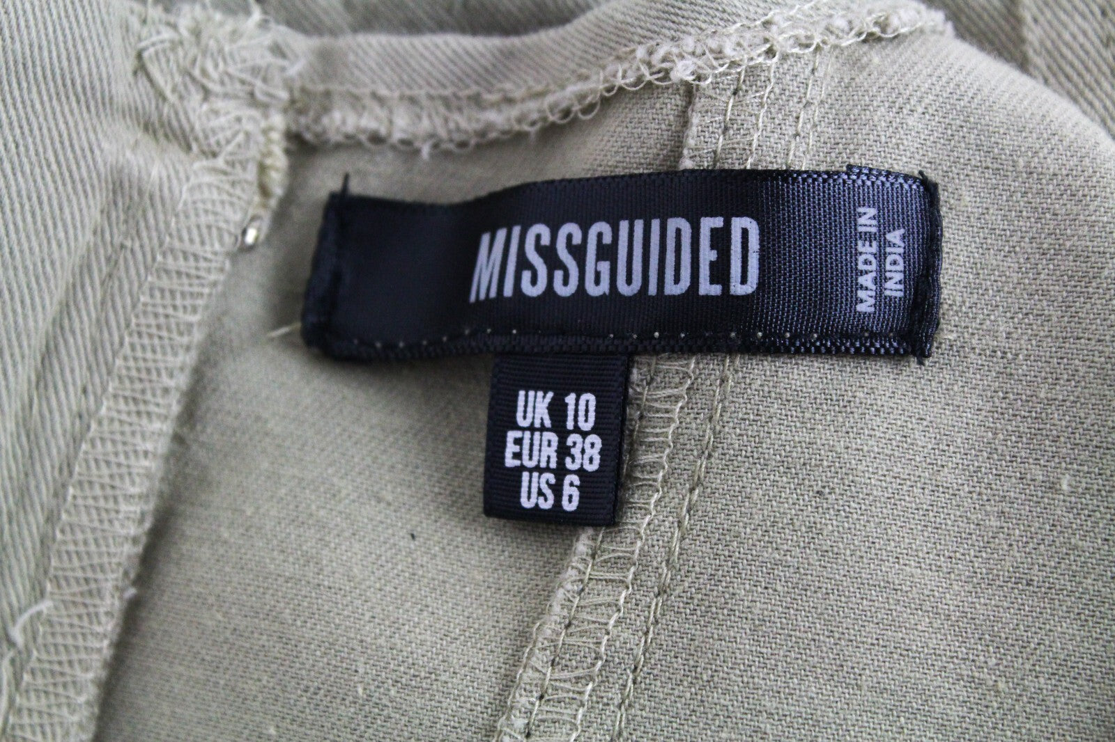 MISSGUIDED Women Top UK10 Khaki Cropped Sleeveless Pure Cotton Metal Detail