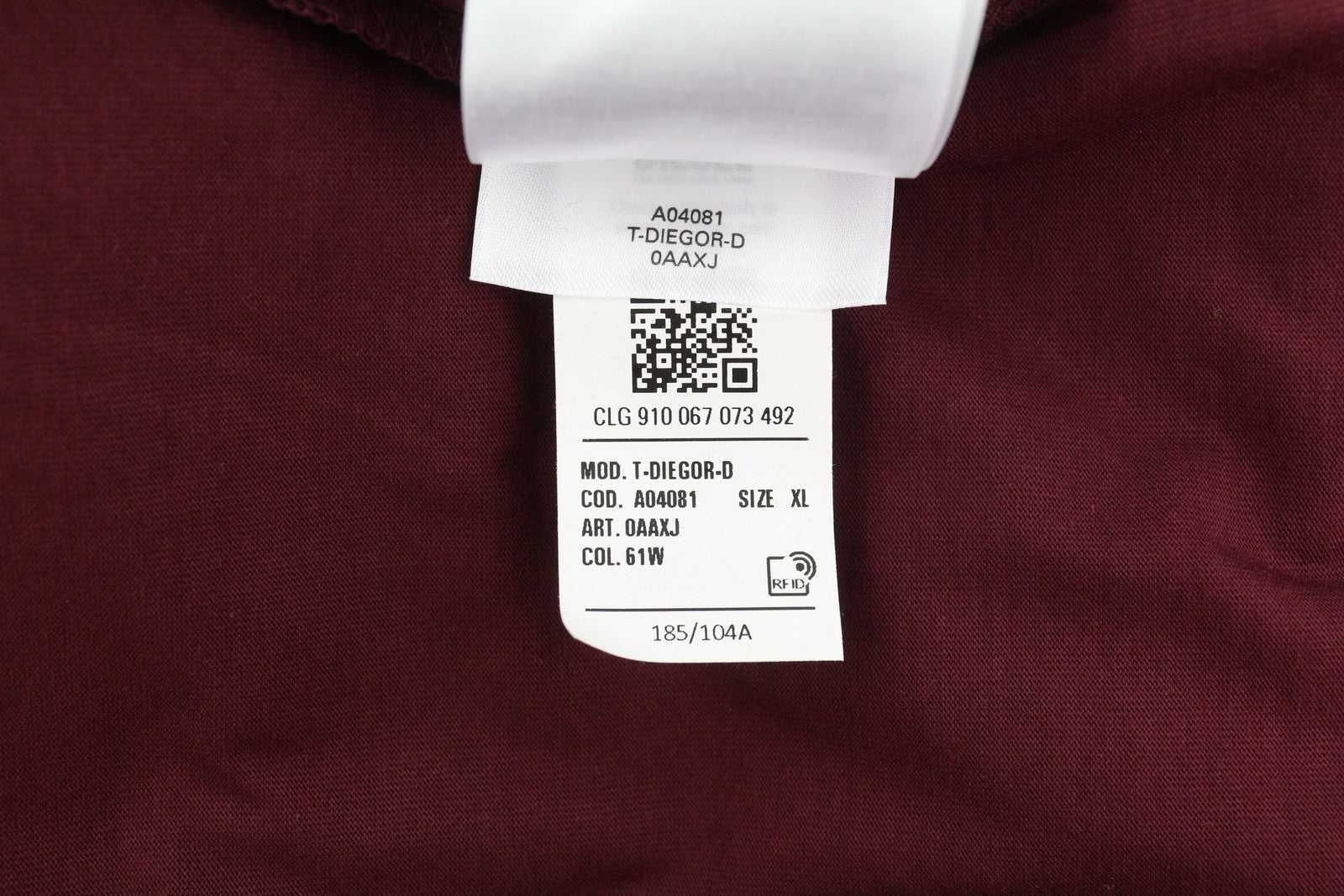 DIESEL T-Diegor-D Men T-Shirt XL Burgundy Short Sleeve Crew Neck Tricot Cotton