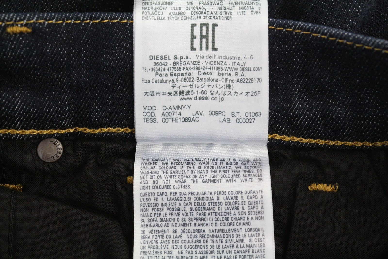 DIESEL D-Amny 009PC Men Jeans W30/L30 Skinny Fit Stretch Zip Fly Dark Blue Denim