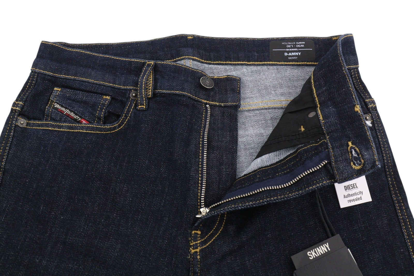 DIESEL D-Amny 009PC Men Jeans W30/L30 Skinny Fit Stretch Zip Fly Dark Blue Denim