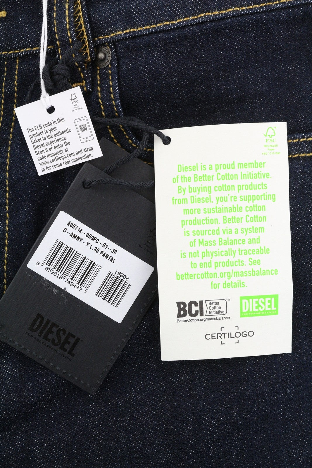 DIESEL D-Amny 009PC Men Jeans W30/L30 Skinny Fit Stretch Zip Fly Dark Blue Denim