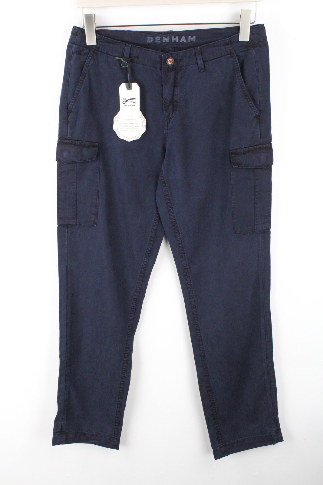 DENHAM Tara Women's W24/L28 Navy Cargo Cotton Blend Multi Pocket Trousers