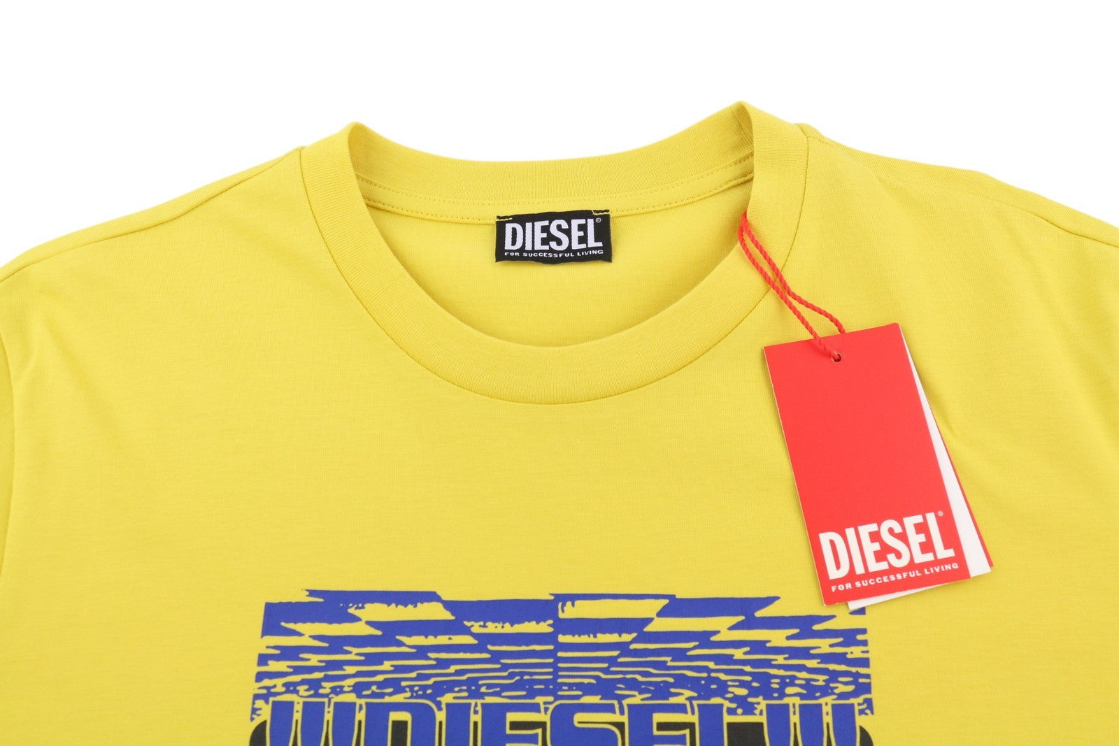 DIESEL T-Diegor-K50 Men T-Shirt L Yellow Short Sleeved Crew Neck Tricot Cotton