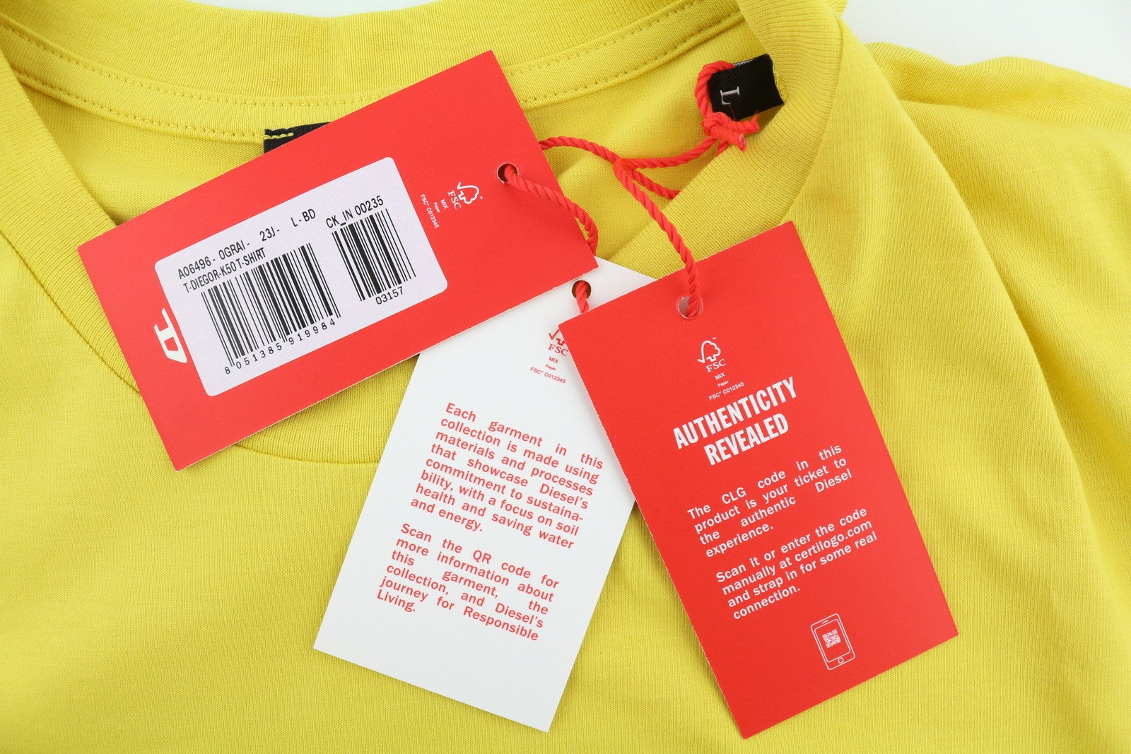 DIESEL T-Diegor-K50 Men T-Shirt L Yellow Short Sleeved Crew Neck Tricot Cotton