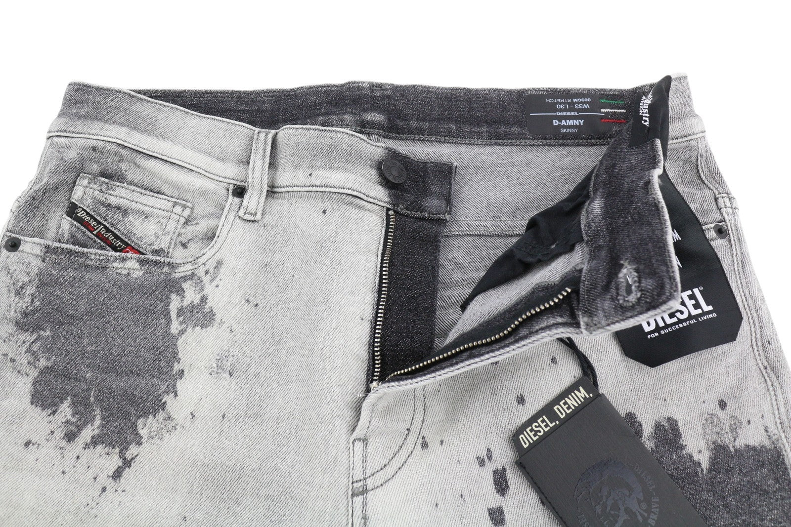 DIESEL D-Amny 009GM Men Jeans W33/L30 Skinny Fit Stretch Zip Fly Washed Grey