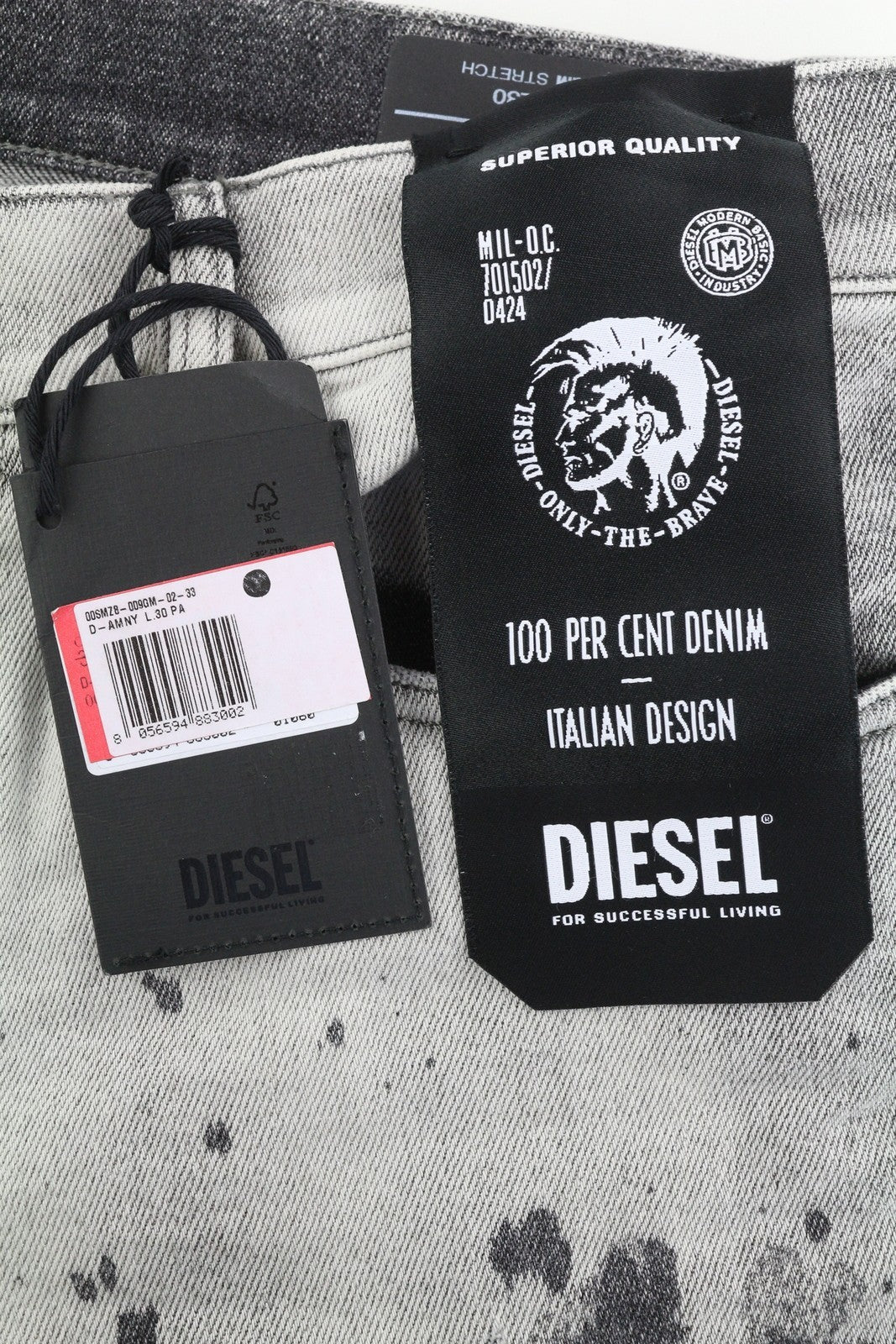 DIESEL D-Amny 009GM Men Jeans W33/L30 Skinny Fit Stretch Zip Fly Washed Grey