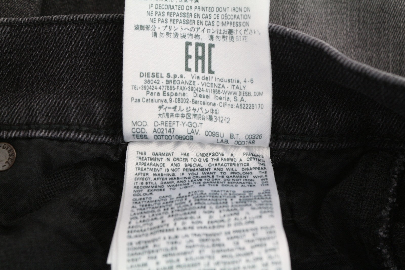 DIESEL D-Reeft Jogg 009SU Men Jeans W32/L32 Skinny Fit Stretch Washed Dark Denim