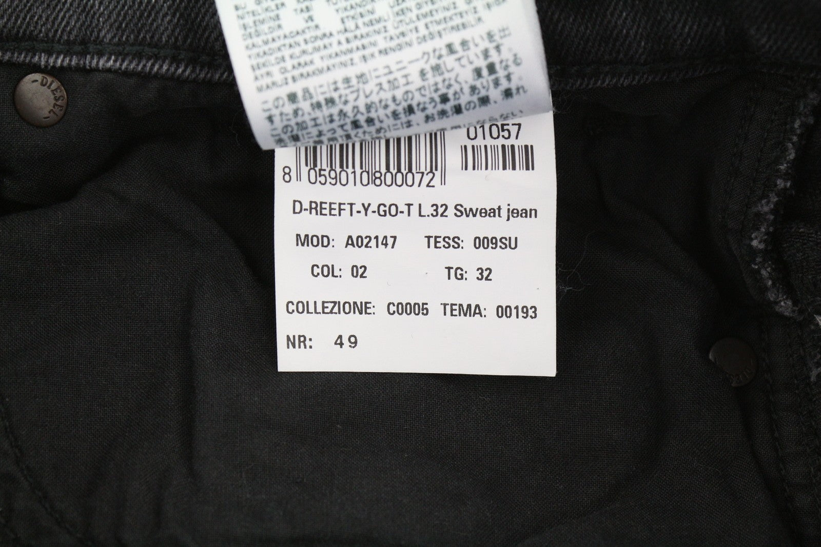 DIESEL D-Reeft Jogg 009SU Men Jeans W32/L32 Skinny Fit Stretch Washed Dark Denim