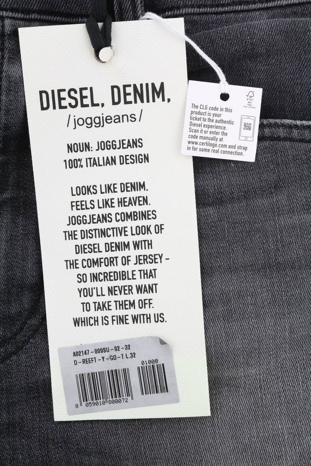 DIESEL D-Reeft Jogg 009SU Men Jeans W32/L32 Skinny Fit Stretch Washed Dark Denim