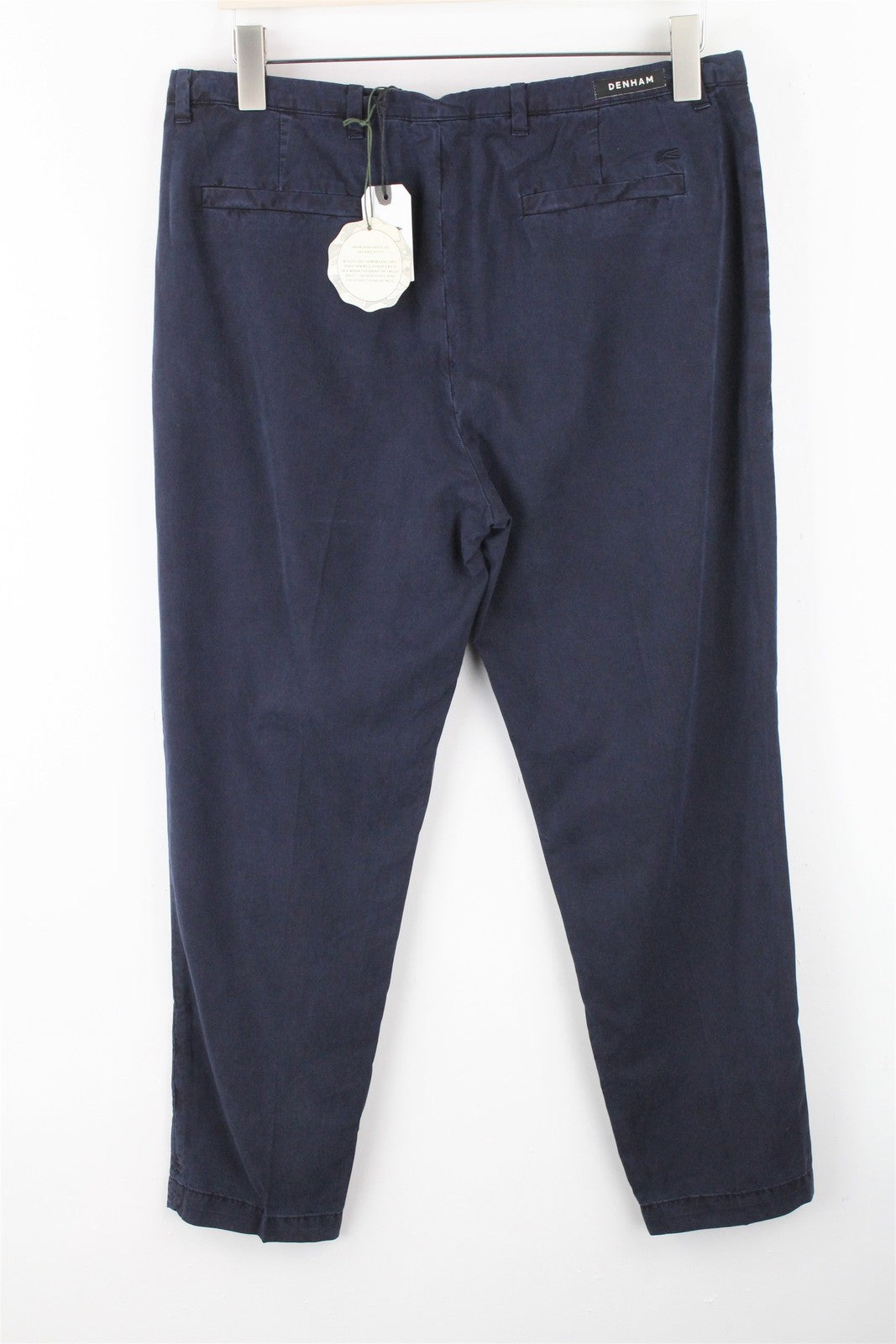 DENHAM Ocean Women's XS Navy Cotton Blend Chino Plain Pleated Front Trousers