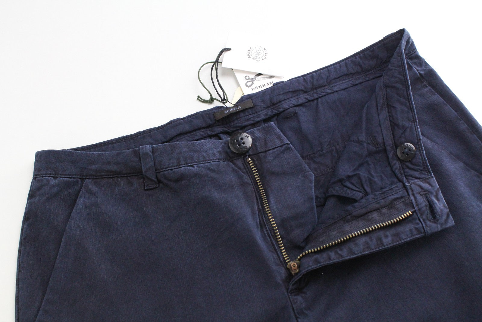 DENHAM Ocean Women's XS Navy Cotton Blend Chino Plain Pleated Front Trousers