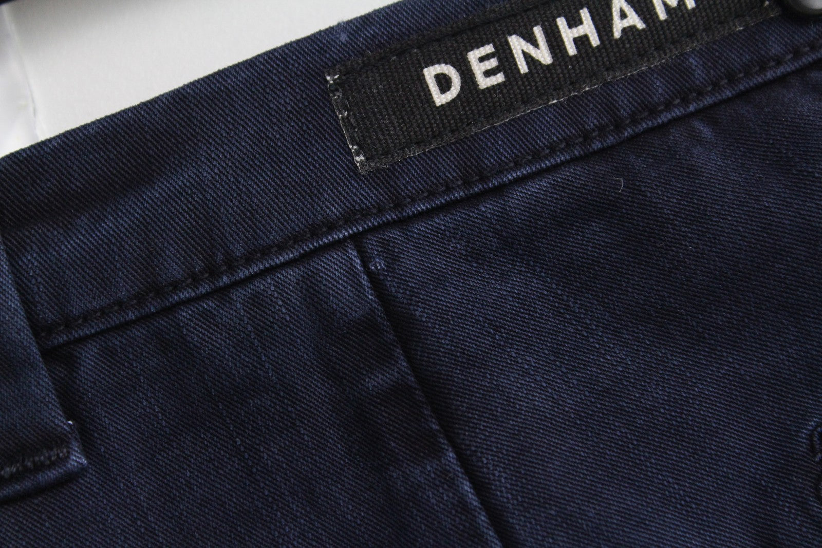 DENHAM Ocean Women's XS Navy Cotton Blend Chino Plain Pleated Front Trousers