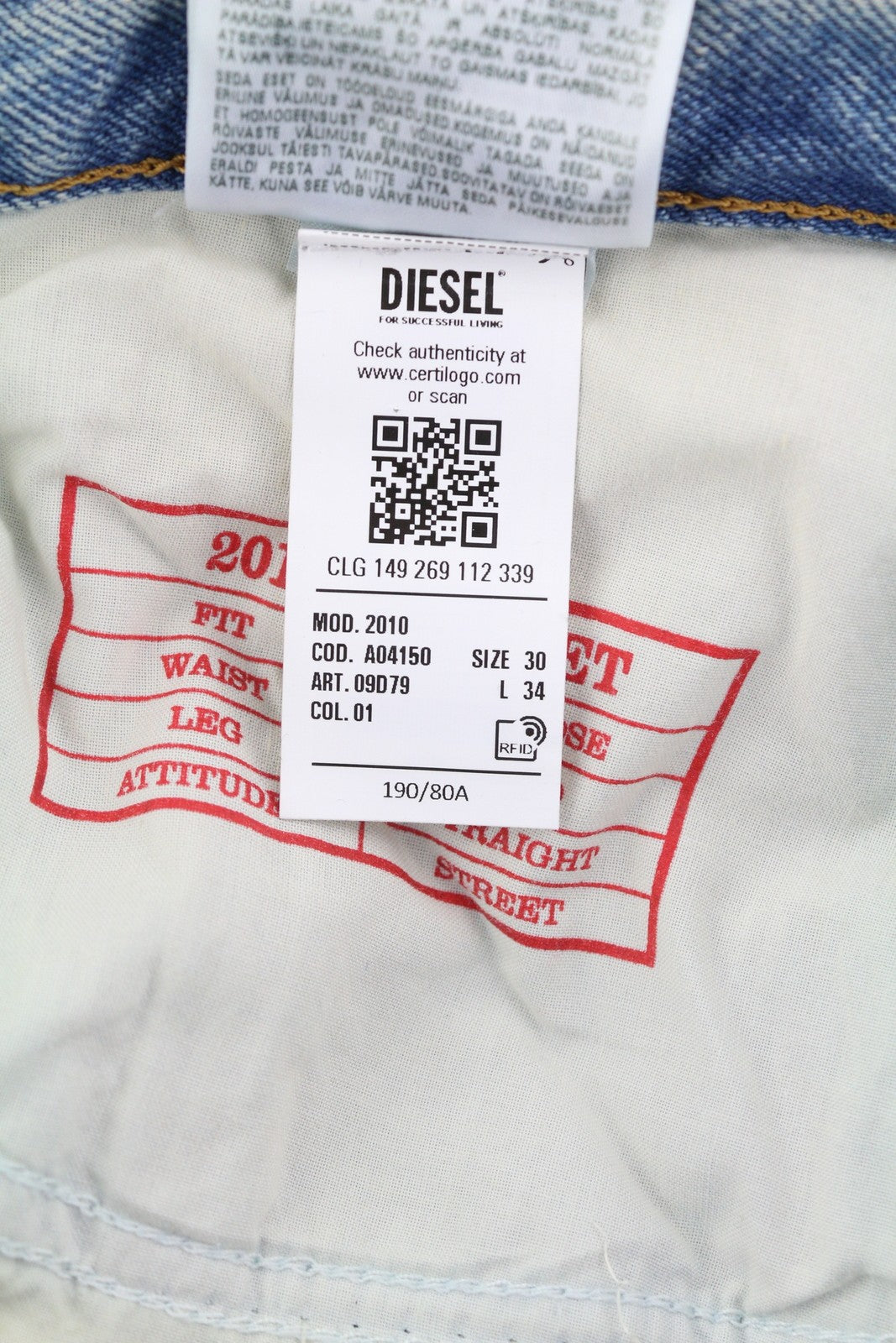 DIESEL 2010 09D79 Men Jeans W30/L34 Loose Fit Straight Leg Mid Waist RRP€250